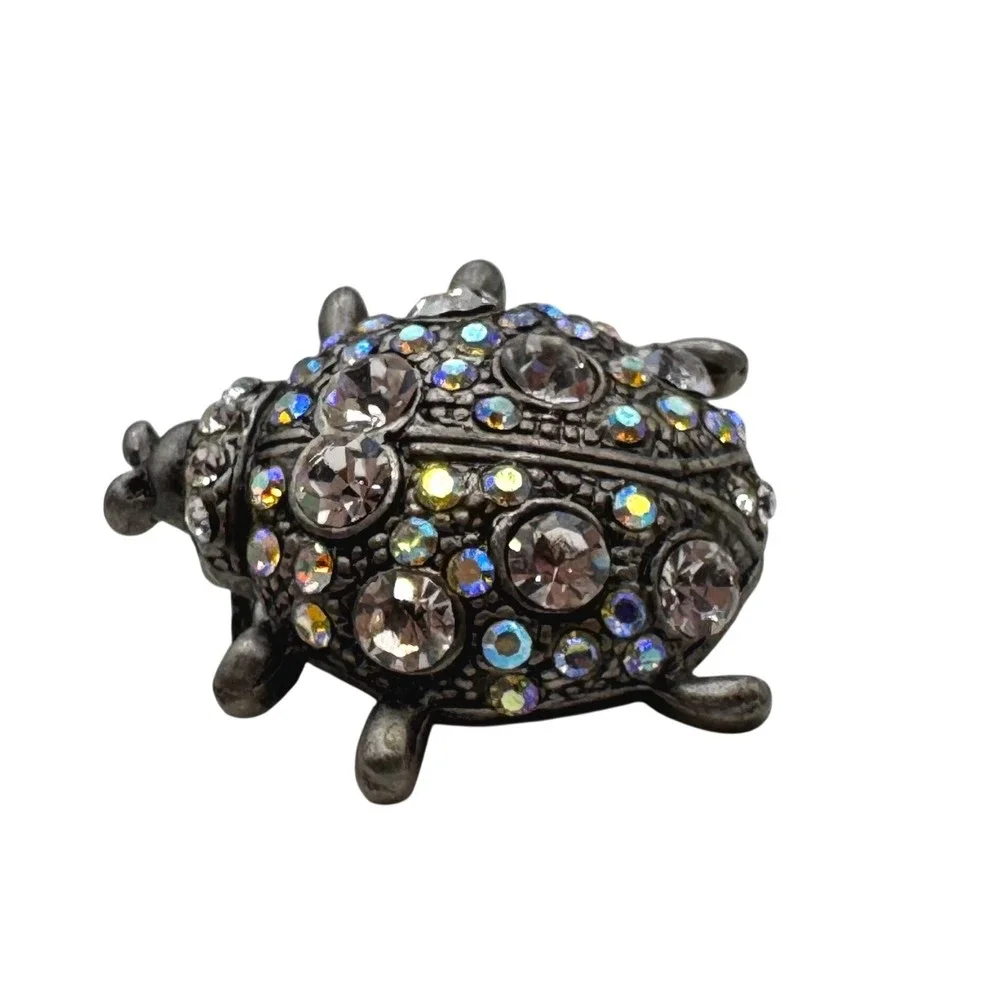 Vintage Style‎ Silver Tone Aurora Borealis Crystal Ladybug Beetle Brooch Pin